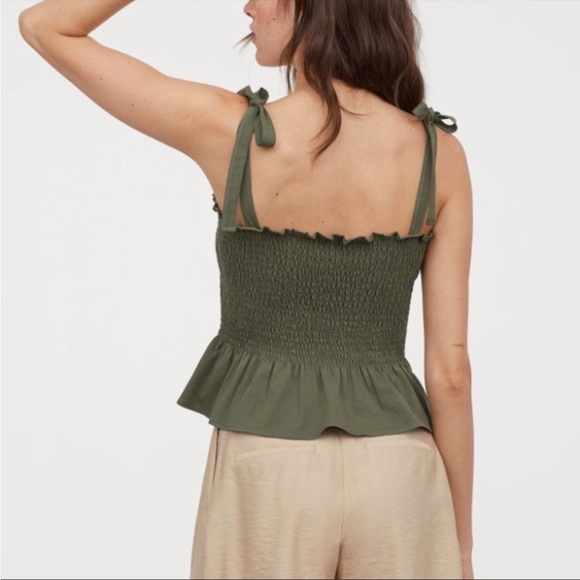 H&M Khaki Green Camisole Top with Smocking - Picture 3 of 8